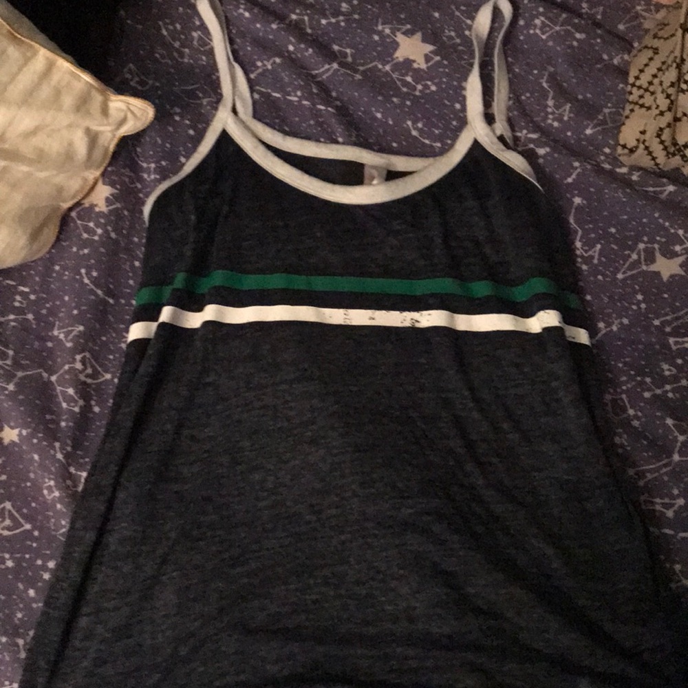 Navy blue green and white striped tank top